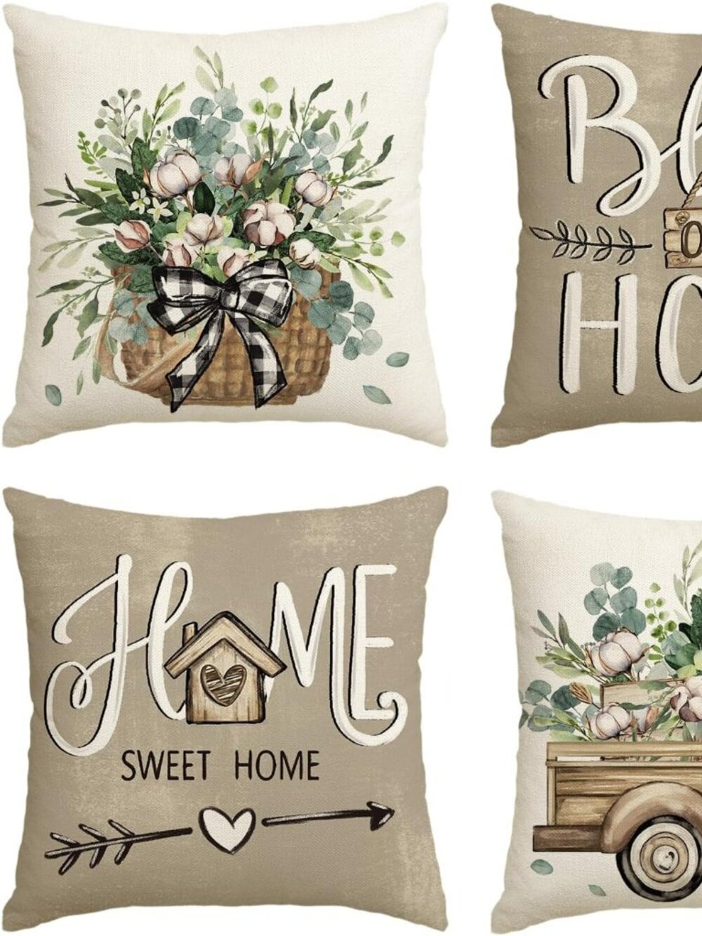 4 Pillow Covers Farmhouse Theme Home Sweet Home 18x18 NEW